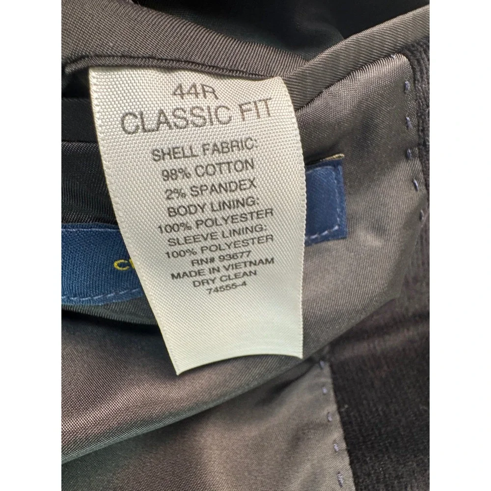 Stafford Mens 44R Black Corduroy Sport Coat Blazer Classic Fit Stretch Elbow Pat